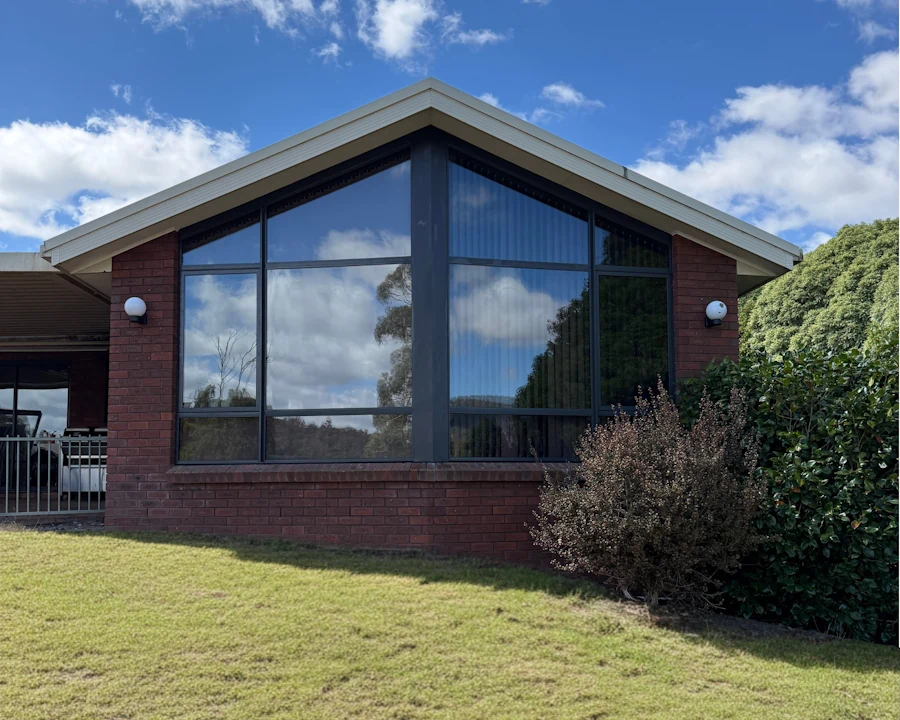 Modern brick house with large windows